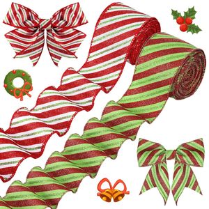 Pita Glitter natal 1 rol pita dekorasi Natal bergaris pita DIY kerajinan pita pesta - Product Image 1