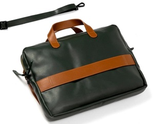 Bolso bandolera para portátil de piel sintética color negro y tostado con asa superior y correa de hombro desmontable para oficina y negocios - Product Image 3