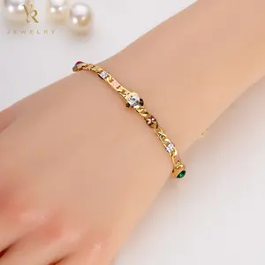 FB0205 Oro 14K 18K Gold Plated Women Diamond Crystal Pulseras Y Brazaletes Girl Hand Custom Jewelry Bracelets And Bangles