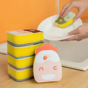 Esponja limpiadora de doble cara con dibujos animados para cocina, esponja limpiadora de hiphop