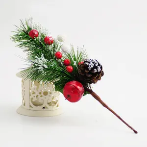 Sticky Snow Branches Pine Needle Picks With Pine Cones And Red Berries Fancy Christmas Tree Decorations