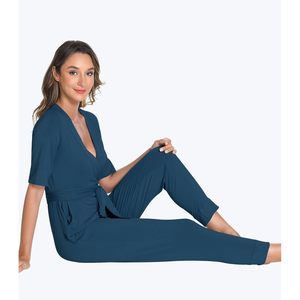 Combinaison décontractée pour femme en viscose de bambou à manches courtes, taille haute, avec ceinture et poches, idéale pour le quotidien - Vente en gros - Product Image 5