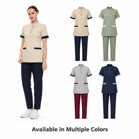 Ensemble uniforme de ménage d'hôtel à col mandarin en polycoton, tunique et pantalon à manches courtes pour femme de ménage, tenue de travail personnalisable avec logo pour le personnel hôtelier