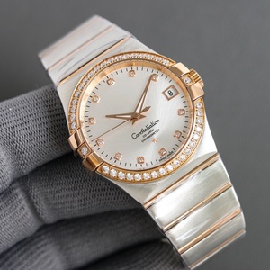 Reloj de Pulsera Clásico para Hombre con Indicador de Fecha, Bisel con Números Romanos, Correa de Acero Inoxidable de Dos Tonos, Movimiento de Cuarzo, Estilo Ejecutivo, Omegaes - Product Image 3