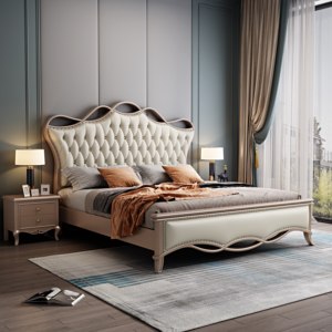 Luxury Upholstered King Size <b>Bed</b> , <b>Modern</b> Elegant Leather <b>Bed</b> with Tufted Headboard, Comfortable Queen <b>Bed</b> for Bedroom - Product Image 2