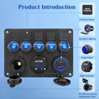 Panneau d'interrupteurs à bascule multifonctionnel pour applications marines avec bloc de fusibles, voltmètre numérique LED, prise allume-cigare et double chargeur USB