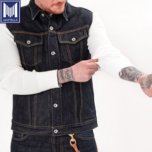 Tùy Chỉnh Nguyên Selvedge Đen MEN Denim Xe Máy Xe Áo Ghi Lê & Biker Denim Jeans Đi Xe Áo Ghi Lê