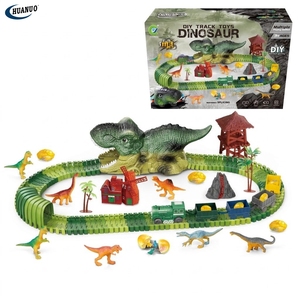 Jouets de construction de circuit de dinosaures DIY avec tunnel, 173 pièces, ensemble de train électrique, kit de construction ferroviaire STEM, cadeau de Noël en gros pour enfants - Product Image 1