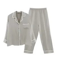 Wholesale Womens Oversized Pajamas Set Summer Satin Pants Button