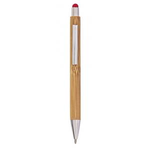 Stylo bille personnalisable en bambou avec touche rouge, encre noire 1,0 mm, corps en bois, idéal pour les cadeaux d'affaires - Product Image 3