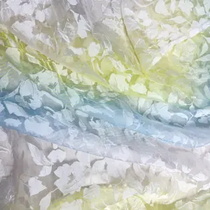 New Design Customization Organza Fabric 50% Polyester 50% Rayon Rainbow Burn Out Flower Organza