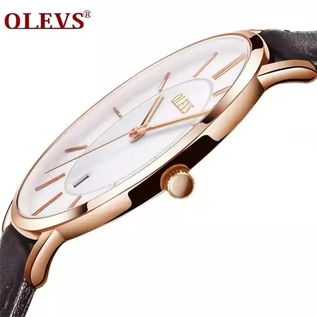 Olevs 5869 Brand Calendar Date Wristwatch Men Fashion Business Ultra Thin Quartz Women's Waterproof Leather Belt Watch for Women