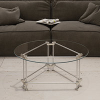 Table basse minimaliste de style Bauhaus en acier inoxydable et verre rond, de qualité supérieure, pour salon