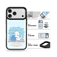 Coque de téléphone AG Feeling Black Edge avec motif chat en laine bleue dorée pour iPhone 17, 17 Pro Max, 16 Pro, 15 – Coque magnétique