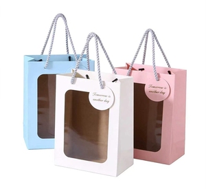 Bolsa de Regalo de Papel Azul Claro con Ventana Transparente, Asa de Cuerda de Algodón, Papel Reciclable, Estilo Clásico para Regalos y Manualidades - Product Image 6