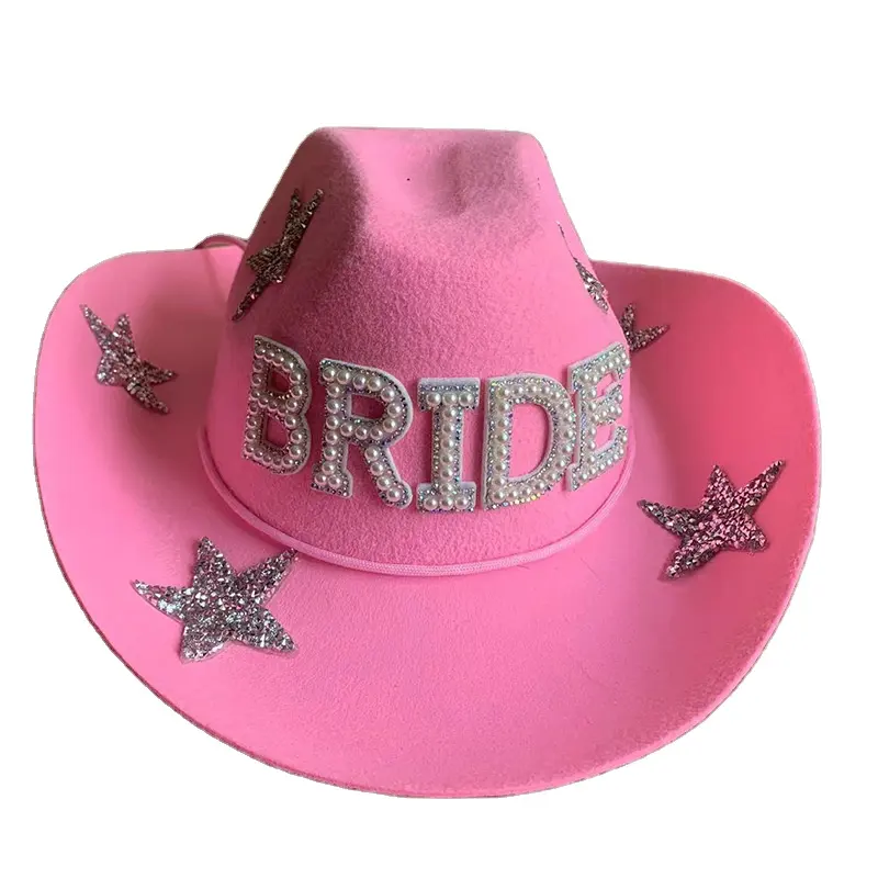 قبعات راعية البقر على الطراز الغربي الوردي للنساء قبعات العروس فيدورا الشاطئ