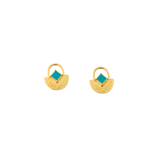 Fashion <b>Stud</b> <b>Earrings</b> 316L Stainless Steel PVD Gold Plating <b>Turquoise</b> Inlay Minimalist Design - Product Image 1
