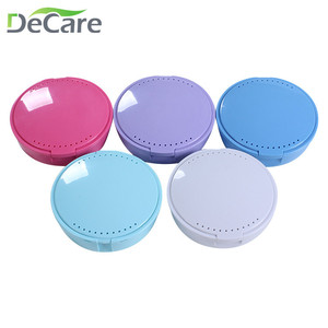 DeCare Round Dental Case <b>Plastic</b> With <b>Mirror</b> For Retainer Denture Care Pink Purple Blue Sky Blue White - Product Image 1