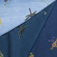 Tissu denim écologique imprimé floral libellule 100% Lyocell, teinture décolorante rose pivoine, couleur vive et résistante, pour filles, 300M MOQ OEM