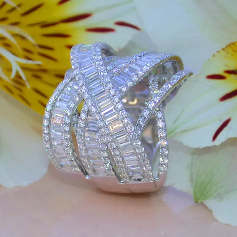 Penjualan Laris Cincin Berlian Kembar Multi-lapis Baru, Perhiasan Pesta Pertunangan Mode Eropa dan Amerika untuk Wanita