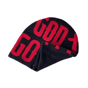หมวกบีนนี่อะคริลิกลายหัวกะโหลก God Got Me พร้อมลายพิมพ์ Jacquard ทั่วทั้งใบ  ปักโลโก้ตัวอักษรตามสั่ง หมวกไหมพรมสำหรับเดินทางในฤดูหนาว - Product Image 2