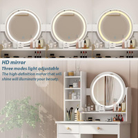 Table de maquillage minimaliste moderne haut de gamme avec armoire intégrée, miroir éclairé, tabouret de maquillage, panneau en MDF, matériau écologique