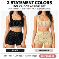 Ensemble de yoga à pois GM personnalisé avec logo, soutien-gorge de sport à col carré et dos en V pour femme, short taille haute, tenue de sport et fitness, vente en gros