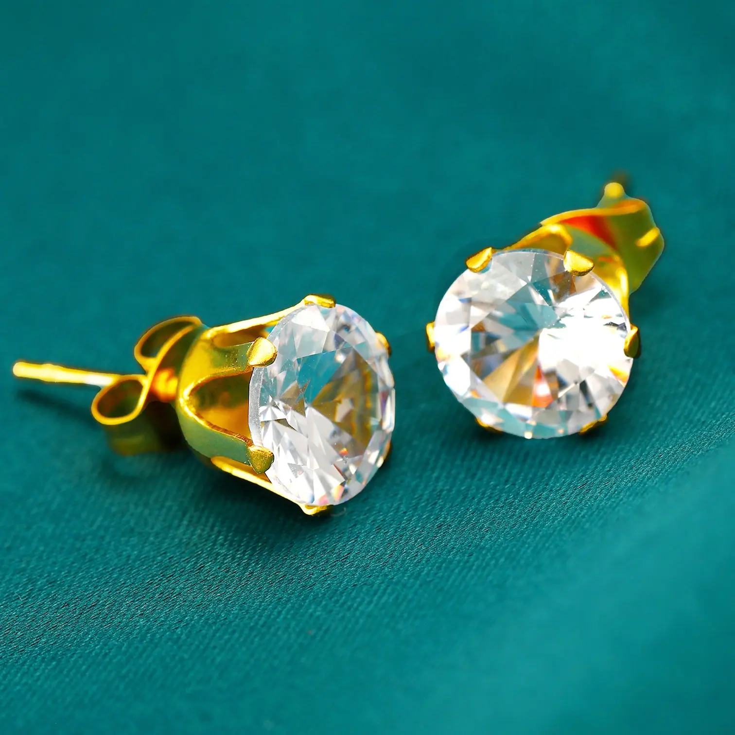 Hiphop Simple Gold Crystal Cubic Zircon Rhinestone Custom colors Post Earring Stud Earrings For Women Men