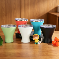 Gobelet à cocktail de 10 oz en acier inoxydable 304 à double paroi, forme conique avec couvercle transparent, isolation sous vide, personnalisation possible