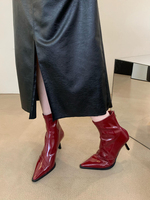 2024 femme mode bout pointu Sexy nœud robe bottines femmes talon aiguille bottes en cuir à talons hauts