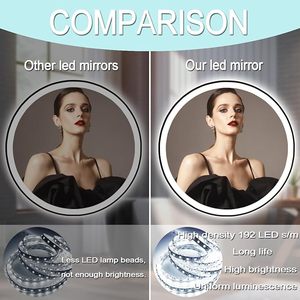 Estilo moderno montado en la pared LED marco negro baño espejo inteligente pantalla táctil redonda para maquillaje para dormitorio - Product Image 5