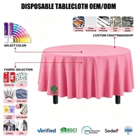 Nappe de table ronde jetable en plastique de couleur unie, fabriquée en Chine, vente en gros d'usine, bords surjetés haute densité, pour mariage