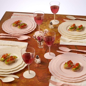 Assiettes à dîner jetables 7/9/10 pouces pour mariage pique-nique vaisselle de fête assiettes en plastique pour Dessert assiettes à salade <span class=keywords><strong>bleu</strong></span> crème blanche - Product Image 6