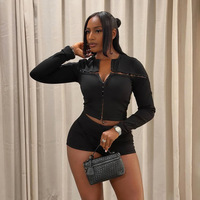 Ensemble de mode streetwear pour femme BR7162 : Cardigan à manches longues avec fermeture à crochets et pantalon skinny assorti