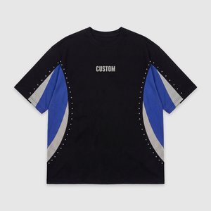 Camisetas deportivas de malla de poliéster transpirables de manga corta <span class=keywords><strong>para</strong></span> hombre con logo personalizado, estampado de bloques de color y pedrería, ideales <span class=keywords><strong>para</strong></span> el verano y el gimnasio. - Product Image 2