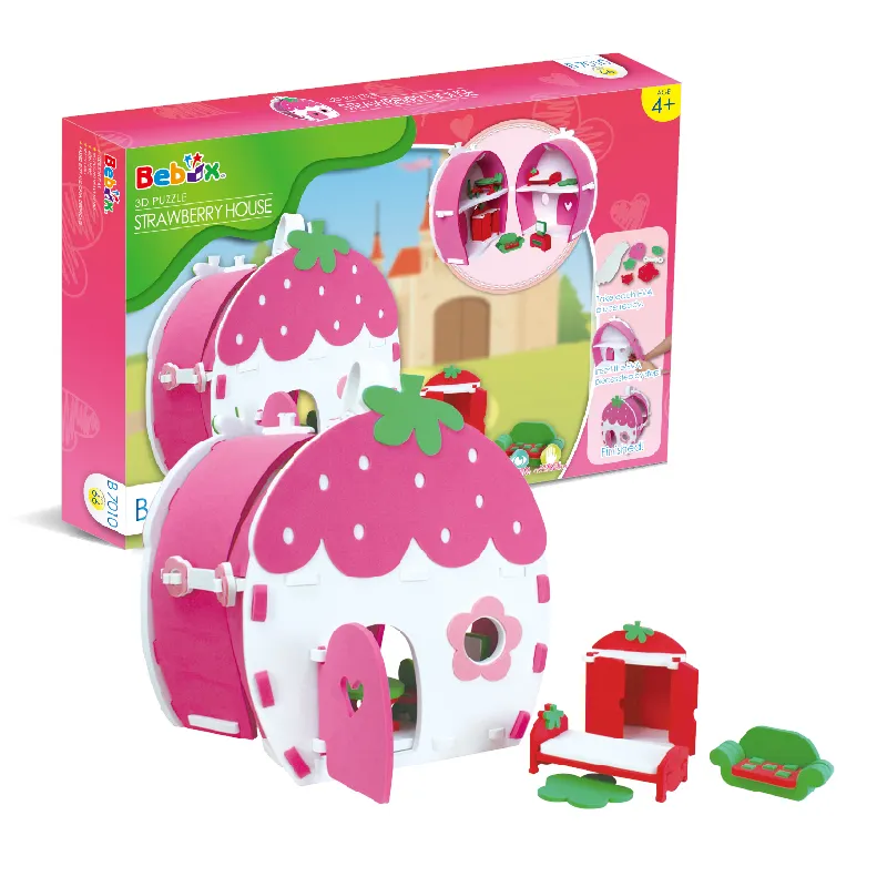 Hoge Kwaliteit Hot Selling 3D Eva Foam Puzzel Poppenhuis Aardbei Huis Spelletjes Voor Kinderen