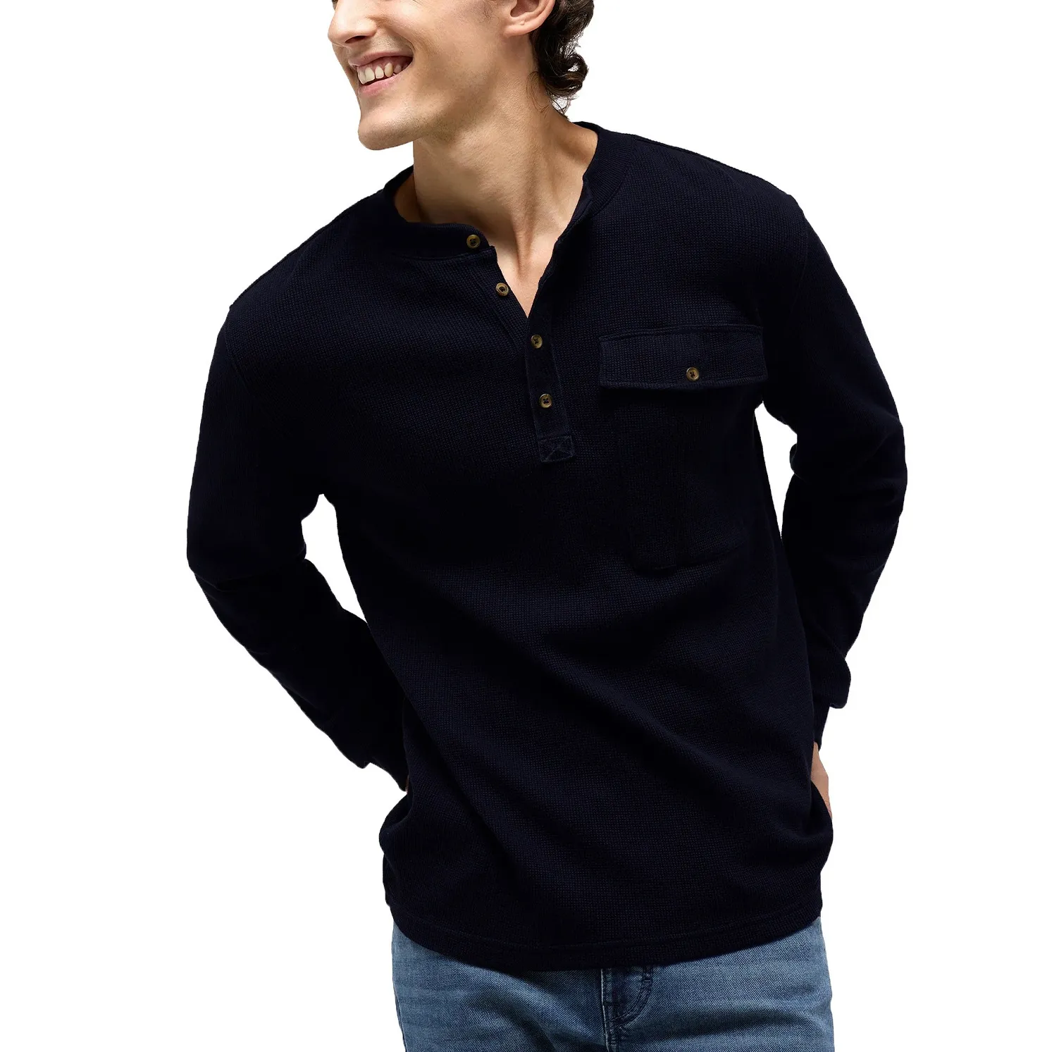 Individuelles Herren-Summer-T-Shirt langärmelig hochwertiger atmungsaktiver Waffelstoff Standardfit Herren-T-Shirt Kleidung Hersteller