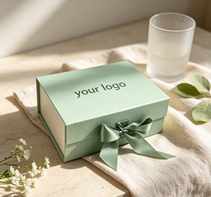 Caja de Regalo Rígida con Logotipo Personalizado, Rectangular, Cartón Color Marfil, Cinta de Satén, Impresión UV, Empaque de Alta Gama - Product Image 3