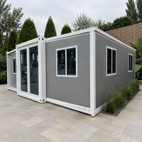 Maison conteneur pliable, mini-maison préfabriquée de 20 pieds avec salle de bain, cuisine, ignifuge et isolée, pour le camping et la location en gîte.