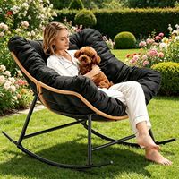 Fauteuil à bascule artisanal en osier, fauteuil à bascule nid d'oiseau avec coussin beige