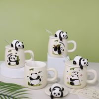 Taza de Cerámica con Diseño de Panda en Relieve, Linda y Creativa, con Tapa y Pajita, de Porcelana, 420 ml