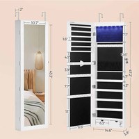 Armoire à bijoux miroir, miroir à bijoux mural verrouillable de 47.2 pouces de haut, 2 tiroirs