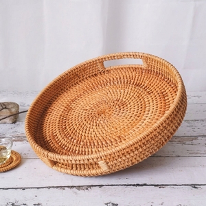 Eco-Friendly Autumn Rattan Woven Round <b>Tray</b> Set of 2 Versatile Food Serving Platter for Coffee <b>Table</b> Kitchen Storage - Product Image 6