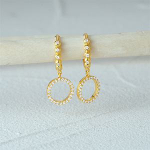 Aretes Colgantes Geométricos CANNER, Chapados en Oro de 18K, con Diamantes, Plata de Ley 925, Aretes de Doble Aro con Circonitas, Regalo para Mujer - Product Image 4