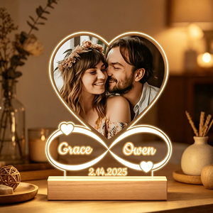 Lampe de nuit LED personnalisée en acrylique transparent imprimé UV avec photo DIY, lampe d'ambiance sur mesure avec base en bois, forme personnalisable pour chambre à coucher - Product Image 2