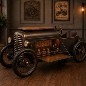 Chariot de bar vintage en métal et bois, style industriel, avec porte-vin et rangement pour verres, pour la maison - Product Image 1