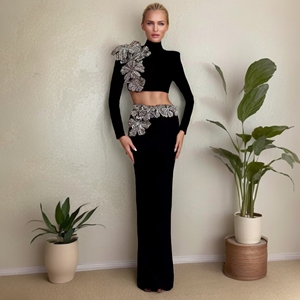 Abiti Firmati Personalizzati di Marche Famose, Completo Due Pezzi da Donna, Vestiti Invernali da Festa per Donna - Product Image 1