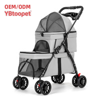 Poussette pour animaux à deux niveaux avec espaces indépendants, doublure entièrement amovible et lavable, fenêtres multi-ventilation, chariot de voyage pliable pour animaux