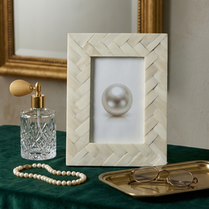 Premium Modern Rectangular Rustic Ornate Handmade <b>Black</b> White Geometric Design <b>Photo</b> <b>Frame</b> with Bone Inlay Tabletop Installation - Product Image 1