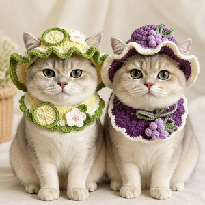 Ensemble chapeau de soleil et bavoir en crochet pour animaux de compagnie, bandeau Hua Hua pour chat et chien, bavoir anti-bave, rembourré en coton, accessoire de tenue de printemps, motif personnalisable - Product Image 3